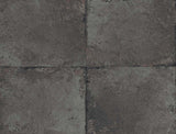 Dark charcoal and gray metallic faux tile wallpaper with weathered texture