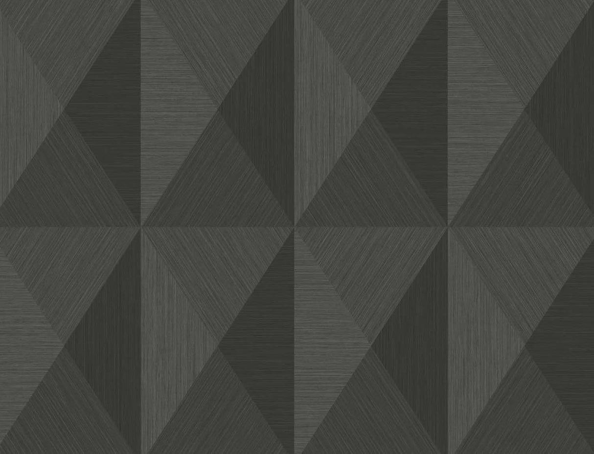 Pinnacle geometric wallpaper in ash grey with a matte finish and faceted triangle pattern.