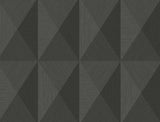 Pinnacle geometric wallpaper in ash grey with a matte finish and faceted triangle pattern.