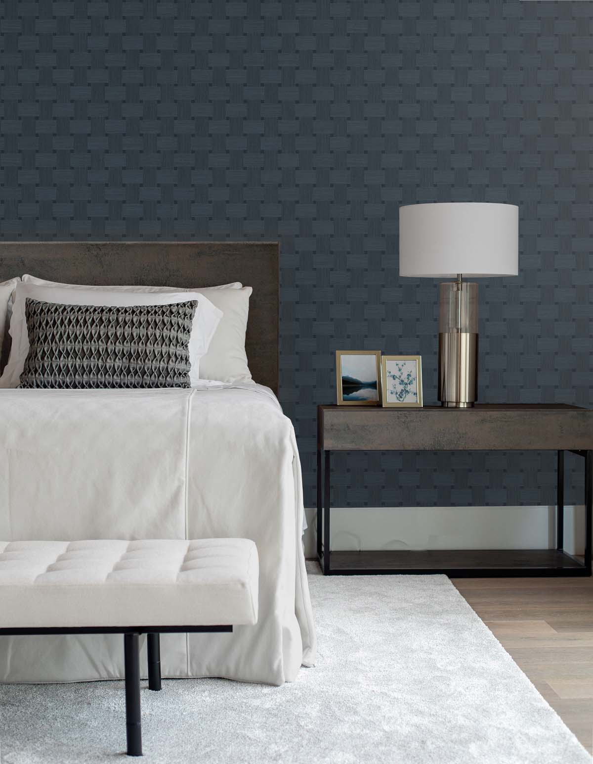 Basketweave Alpha Blue by Even More Textures Basketweave Textured Vinyl Wallpaper – Seabrook Designs TS81802