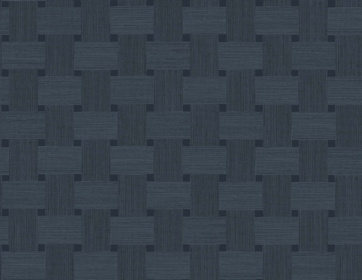 Seabrook Designs Basketweave wallpaper in Alpha blue colorway with woven texture pattern