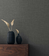 Myrna Linen Charcoal by Even More Textures Textured Vinyl Wallpaper – Seabrook Designs TS81918