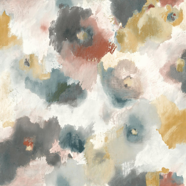 Impressionist Floral Copper & Blue Wallpaper with Modern Art Watercolor Style - York UC3822