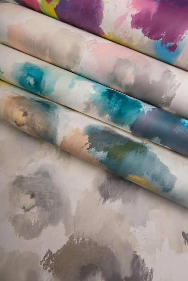 Impressionist Floral Copper & Blue Wallpaper with Modern Art Watercolor Style - York UC3822