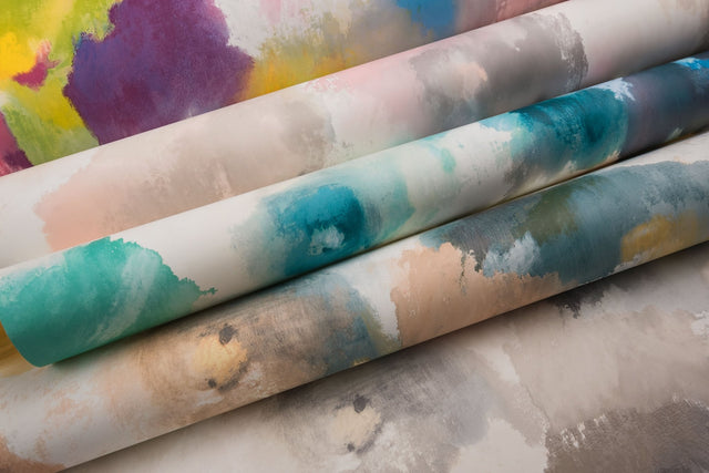 Impressionist Floral Copper & Blue Wallpaper with Modern Art Watercolor Style - York UC3822