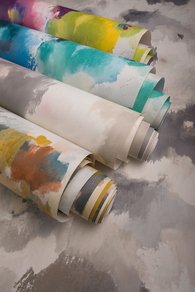 Impressionist Floral Copper & Blue Wallpaper with Modern Art Watercolor Style - York UC3822