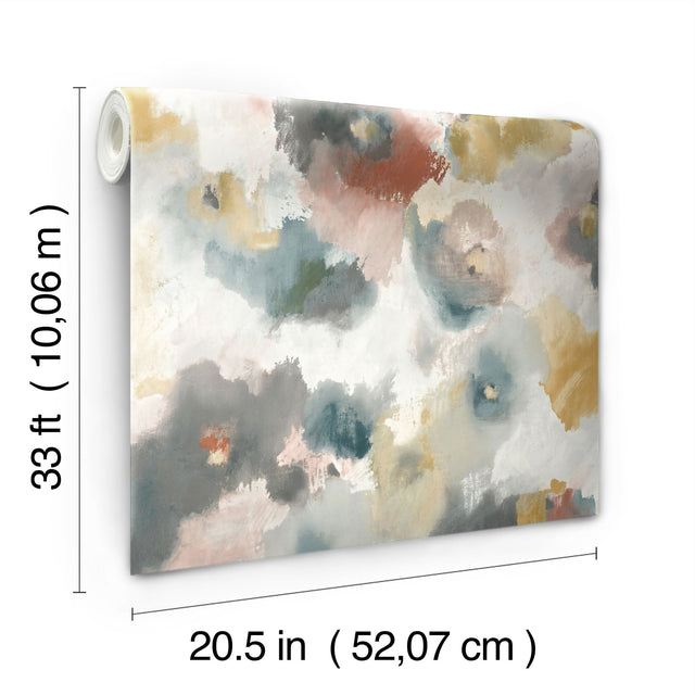 Impressionist Floral Copper & Blue Wallpaper with Modern Art Watercolor Style - York UC3822
