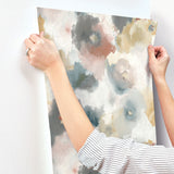 Impressionist Floral Copper & Blue Wallpaper with Modern Art Watercolor Style - York UC3822