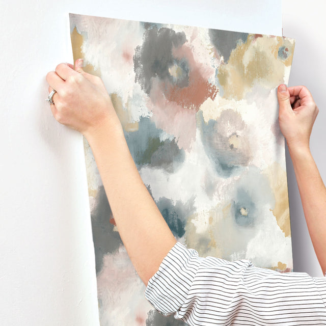 Impressionist Floral Copper & Blue Wallpaper with Modern Art Watercolor Style - York UC3822