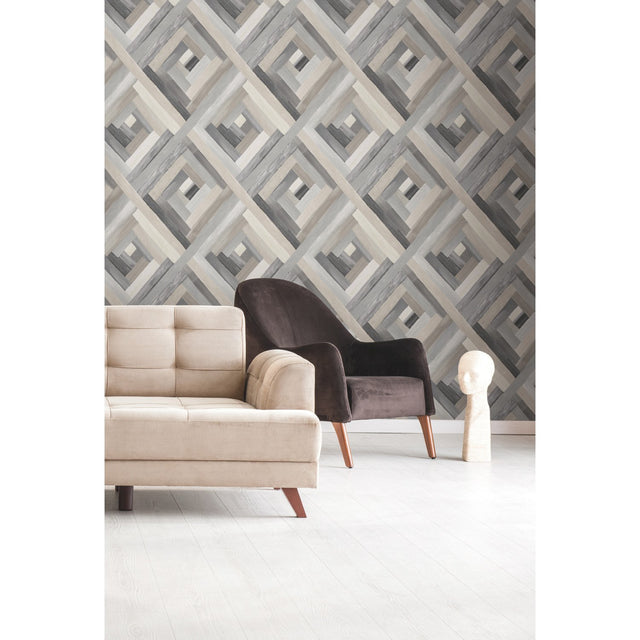 Wynwood Geometric Grey Wallpaper with Interwoven Diamond Pattern - York UC3834
