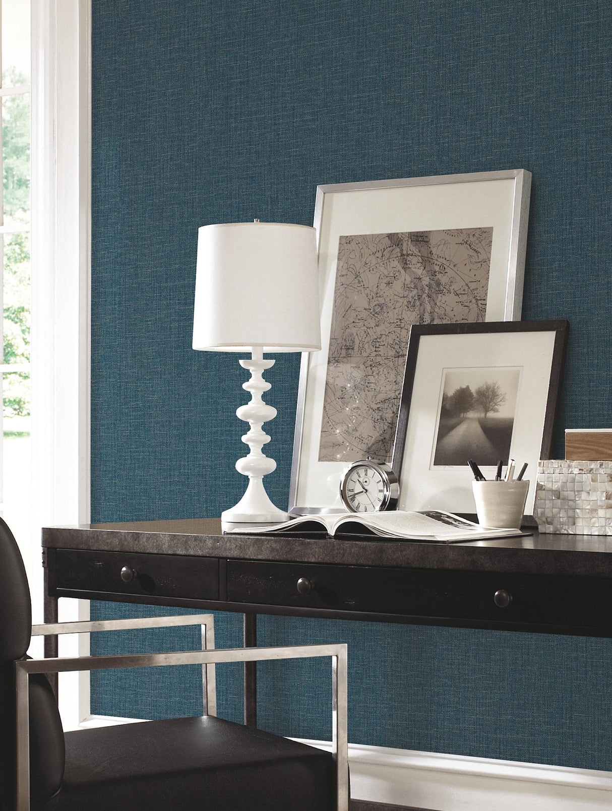 Berwick Indigo Weave Metallic Traditional Wallpaper - York UD2500N