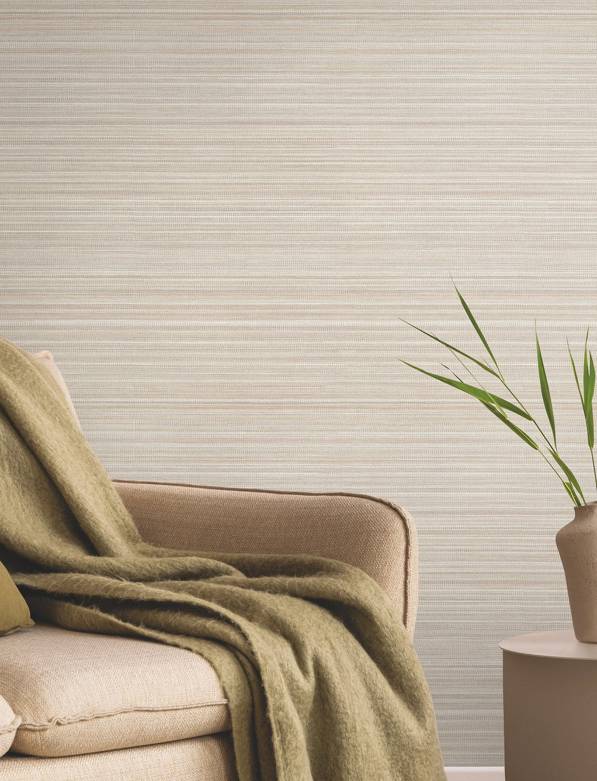 Allineate Seashell Beige Wallpaper with Horizontal Variegated Stripe Motif - York UD2523N SAMPLE