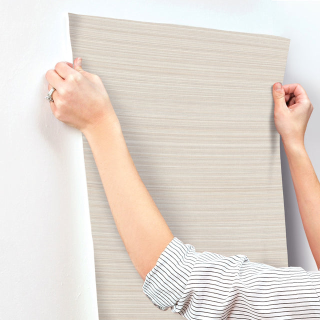 Allineate Seashell Beige Wallpaper with Horizontal Variegated Stripe Motif - York UD2523N