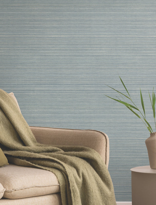 Allineate Saltwater Blue Wallpaper with Horizontal Variegated Stripe Texture - York UD2531N