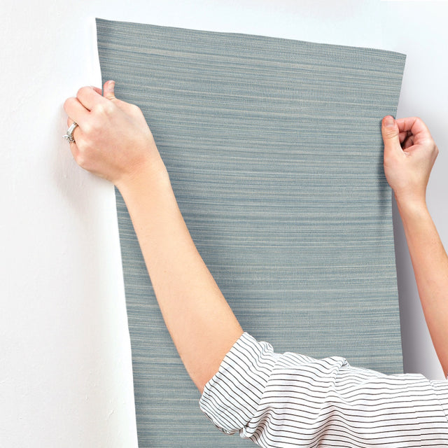 Allineate Saltwater Blue Wallpaper with Horizontal Variegated Stripe Texture - York UD2531N