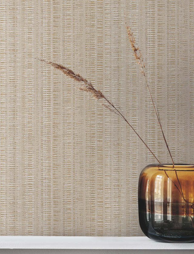 Stratford Linen Brown Wallpaper with Metallic Striped Dot-Dash Texture - York UD2541N