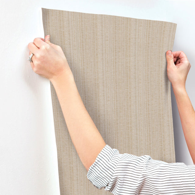Stratford Linen Brown Wallpaper with Metallic Striped Dot-Dash Texture - York UD2541N