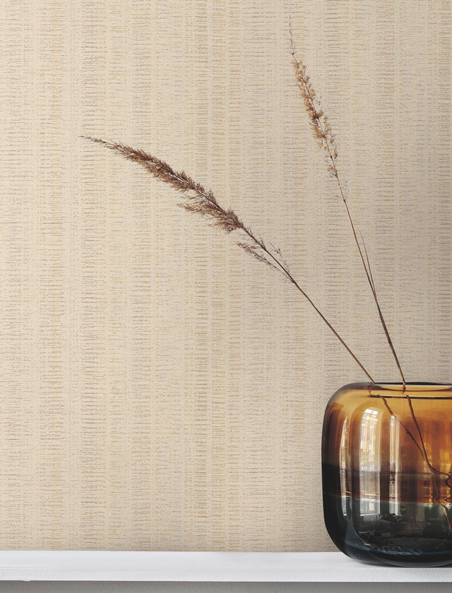 Stratford Harvest Beige Wallpaper with Metallic Striped Motif - York UD2544N