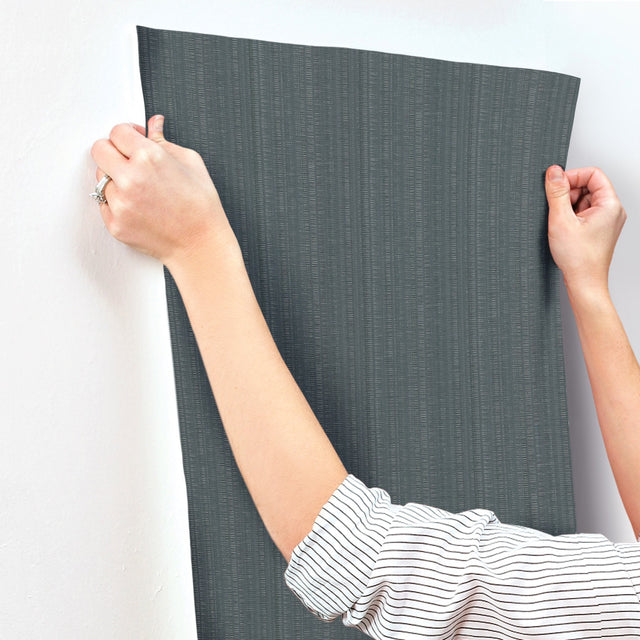 Stratford Denim Wallpaper with Metallic Striped Dot-Dash Motif - York UD2545N