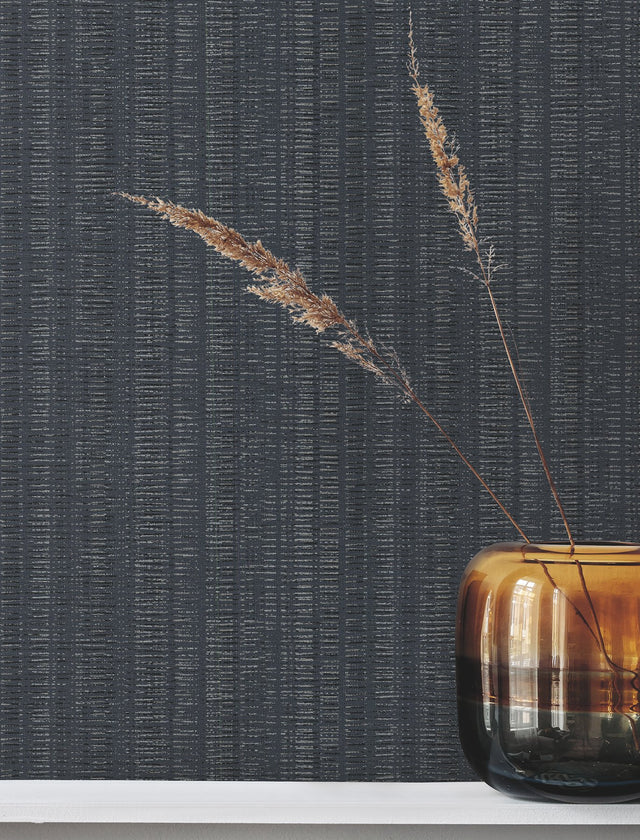 Stratford Midnight Wallpaper with Metallic Vertical Stripe Texture - York UD2546N