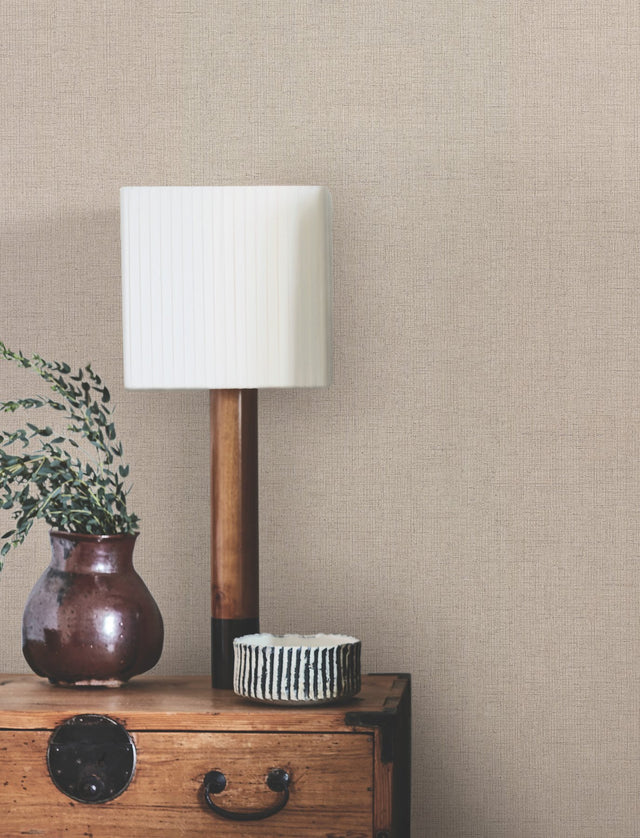 Hardy Linen Jute Beige Textured Wallpaper with Woven Linen Look - York UD2556N