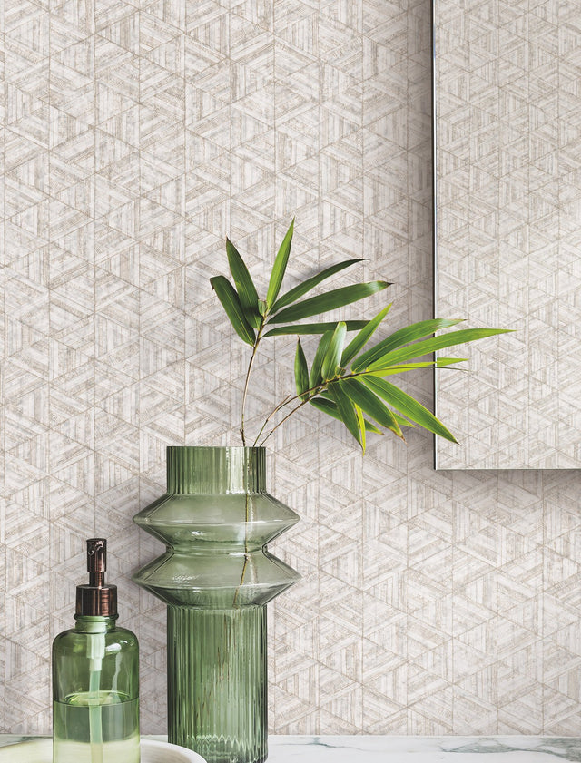 Rune Chestnut Geometric Diamond Wallpaper with Pearl Finish - York UD2580N