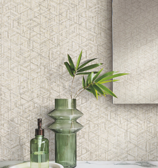 Rune Bone Geometric Pearl Finish Wallpaper - York UD2581N
