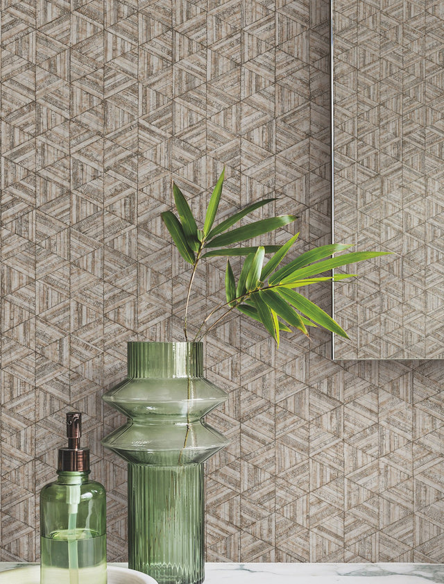 Rune Tortoiseshell Brown Geometric Pearl Vinyl Wallpaper - York UD2582N