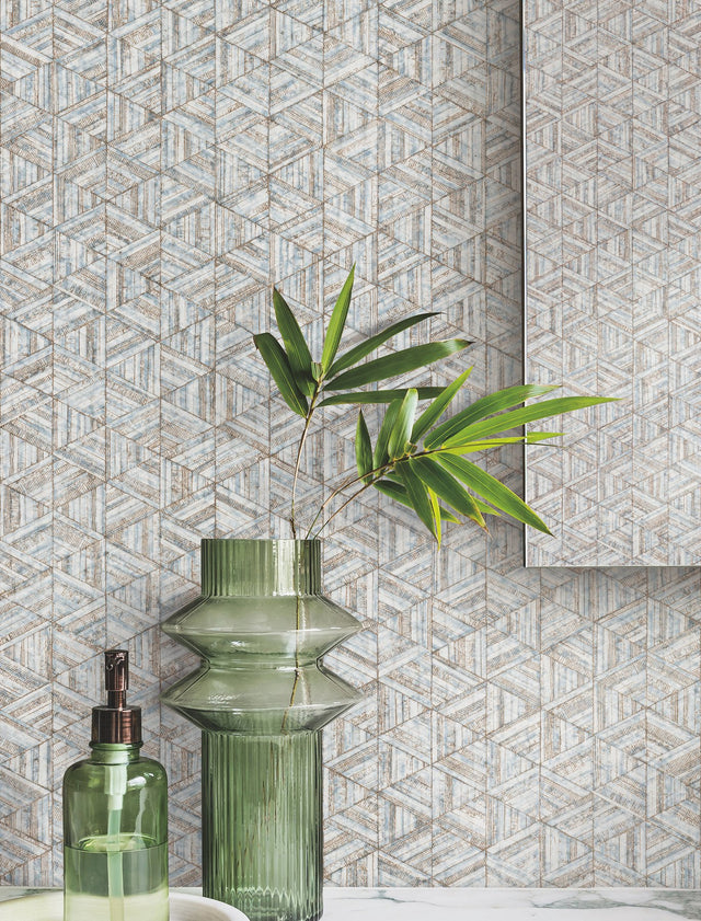 Rune Pewter Geometric Wallpaper with Pearl Effect - York UD2584N