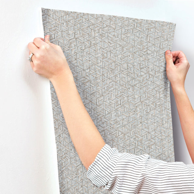 Rune Pewter Geometric Wallpaper with Pearl Effect - York UD2584N