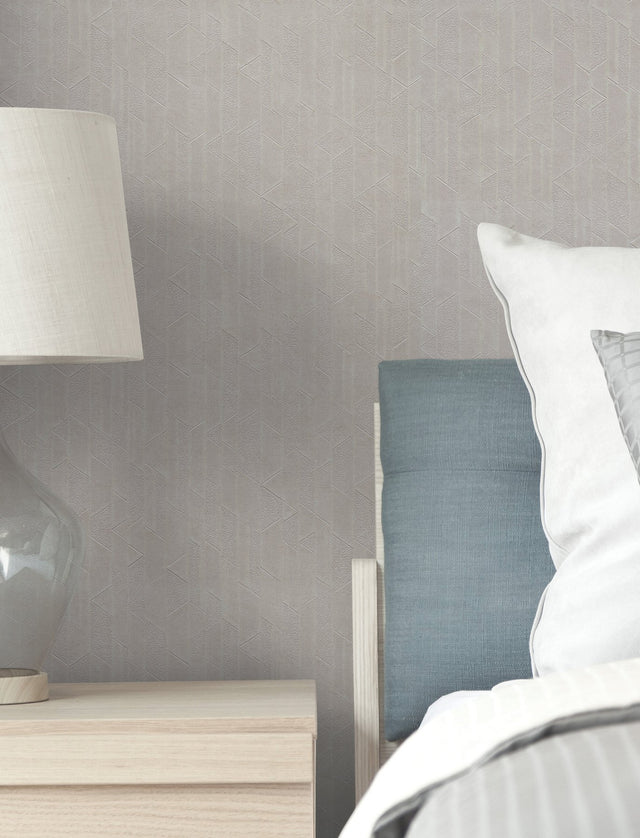 Verge Soapstone Grey Geometric Textured Wallpaper, Pearl Effect - York UD2592N