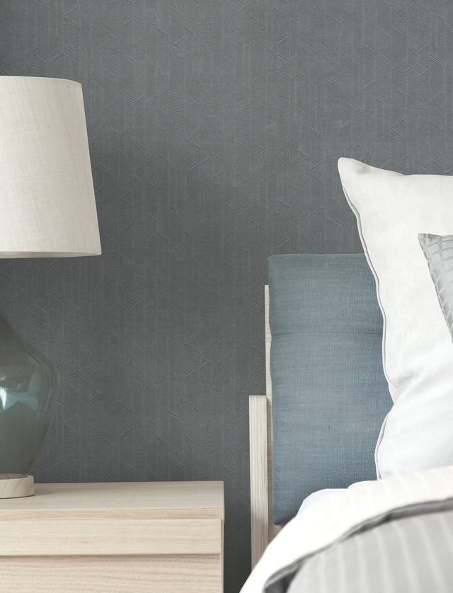 Verge Dark Slate Wallpaper with Modern Striped Geometric Texture - York UD2595N
