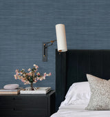Sari Silk Denim Blue Faux Fabric Texture Wallpaper, Scrubbable Strippable Non Woven Vinyl, 54-in Wide by York Wallcoverings - UW1003