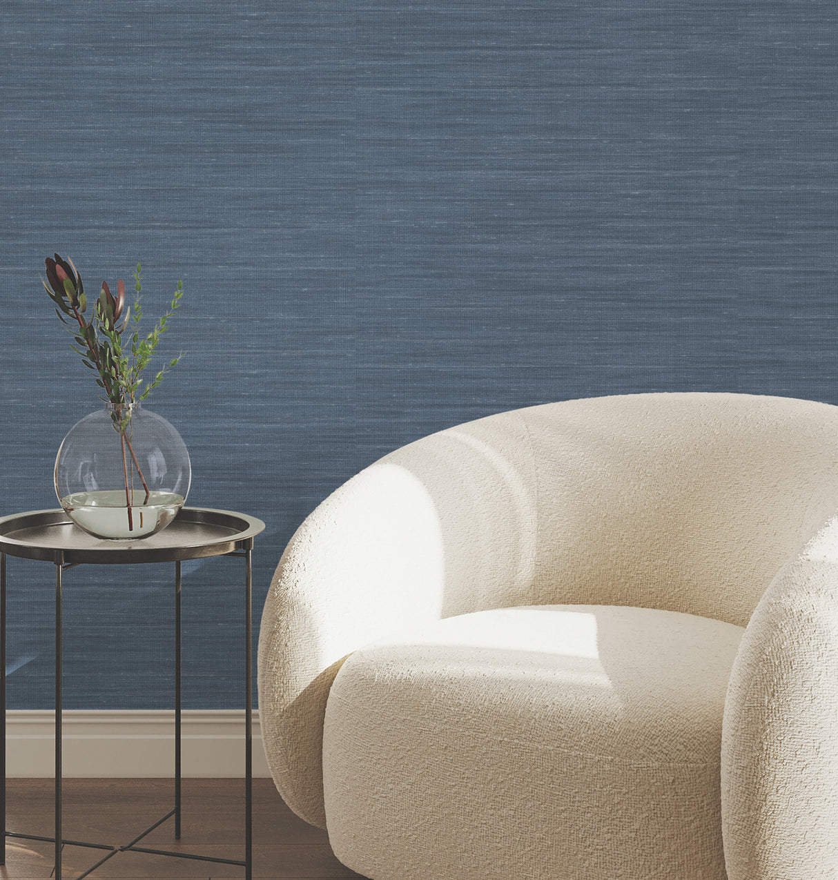 Sari Silk Denim Blue Faux Fabric Texture Wallpaper, Scrubbable Strippable Non Woven Vinyl, 54-in Wide by York Wallcoverings - UW1003