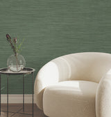 Sari Silk Green by York Wallcoverings Faux Fabric Texture Scrubbable Strippable Non Woven Vinyl Wallpaper 27-in x 27-ft Roll - UW1004N