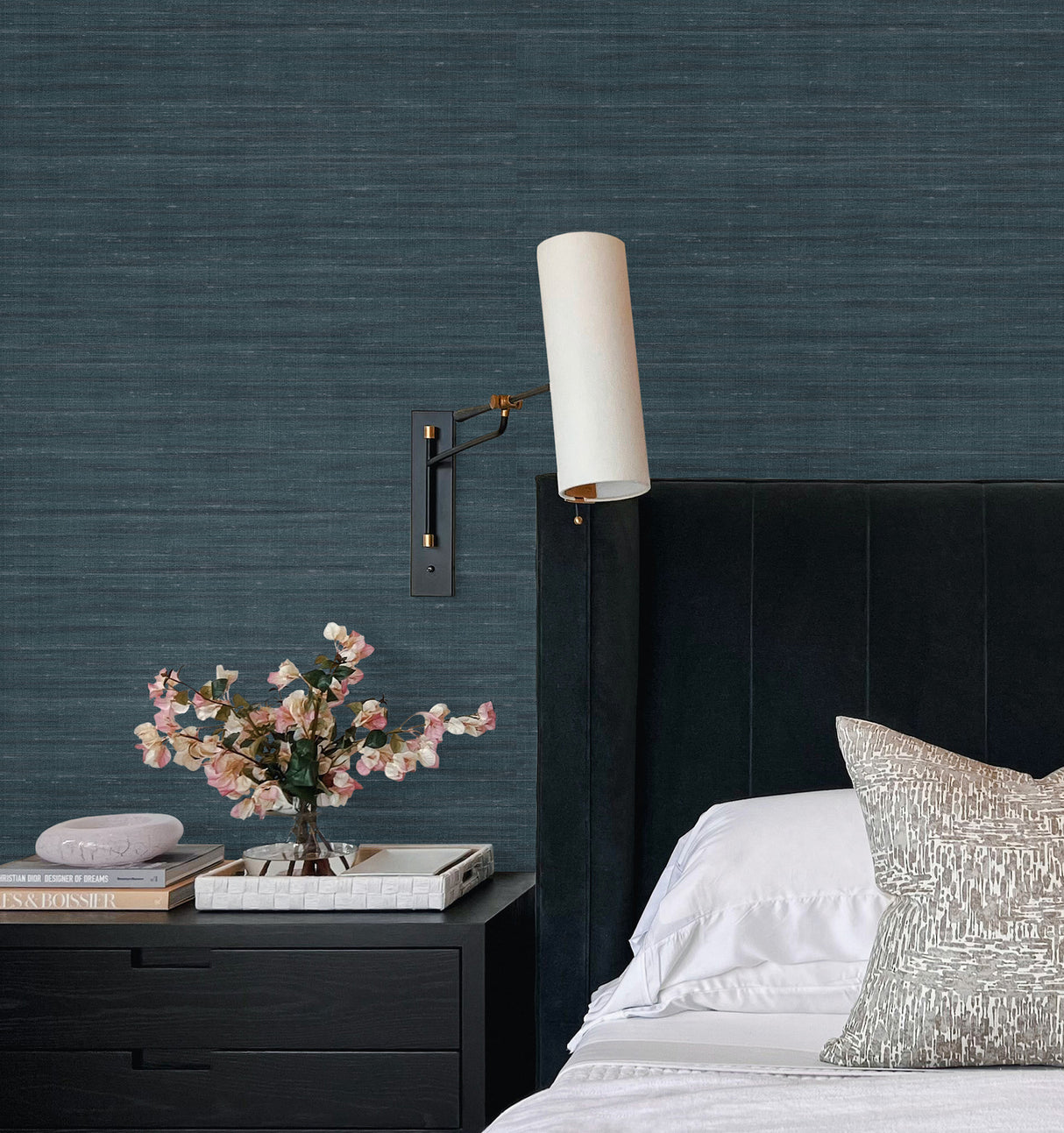 Sari Silk Slate Faux Fabric Wallpaper by York Wallcoverings - UW1005N