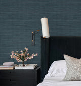 Sari Silk Slate Faux Silk Fabric Textured Non Woven Vinyl Unpasted Wallpaper by York Wallcoverings Atmosphere Digest High Performance - UW1005