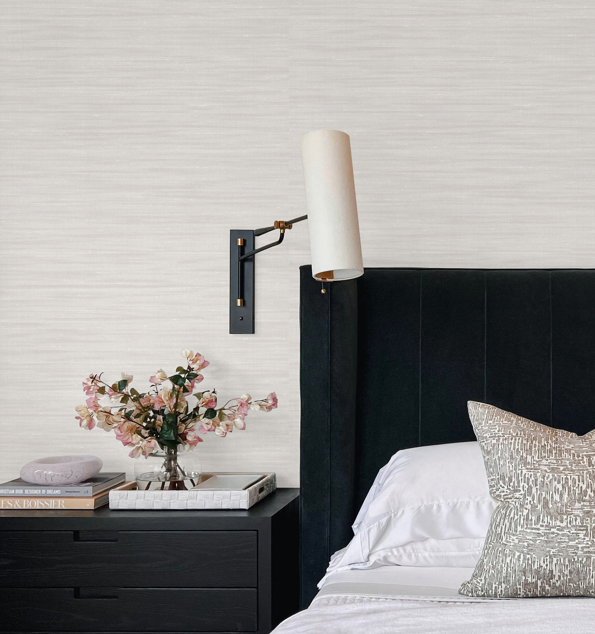 Sari Silk Pearl Faux Fabric Texture Non-Woven Vinyl Unpasted Scrubbable Strippable Wallpaper from Atmosphere Digest by York Wallcoverings - UW1006