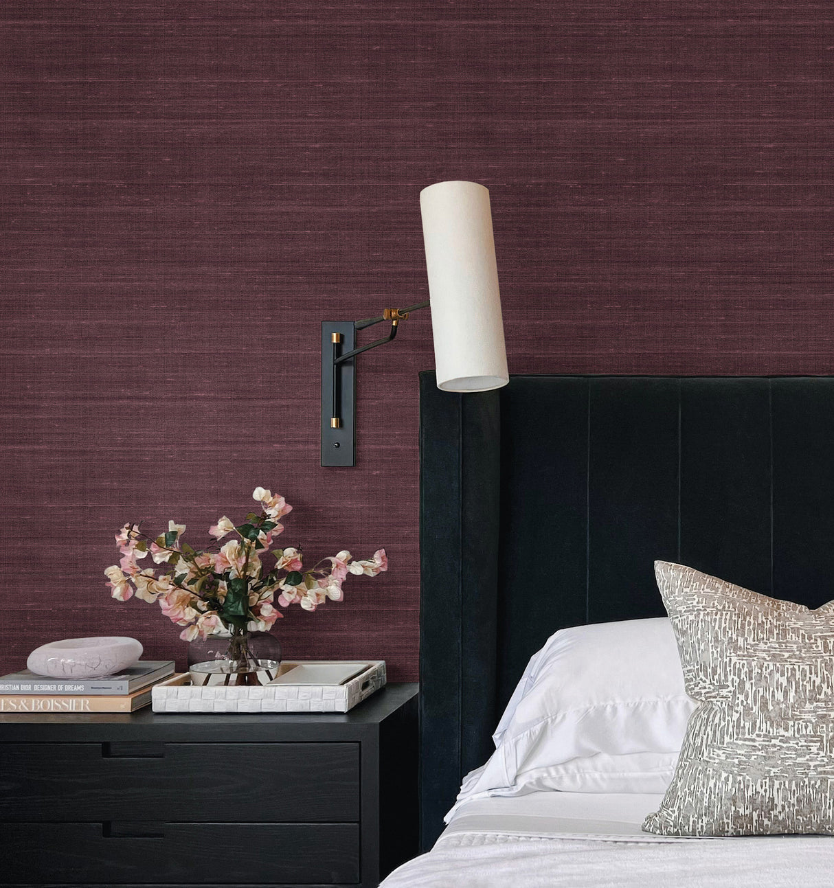 Sari Silk Merlot by York Wallcoverings Luxurious Non-Woven Vinyl Faux Silk Fabric Texture Wallpaper, 54 in x 3 ft - UW1009