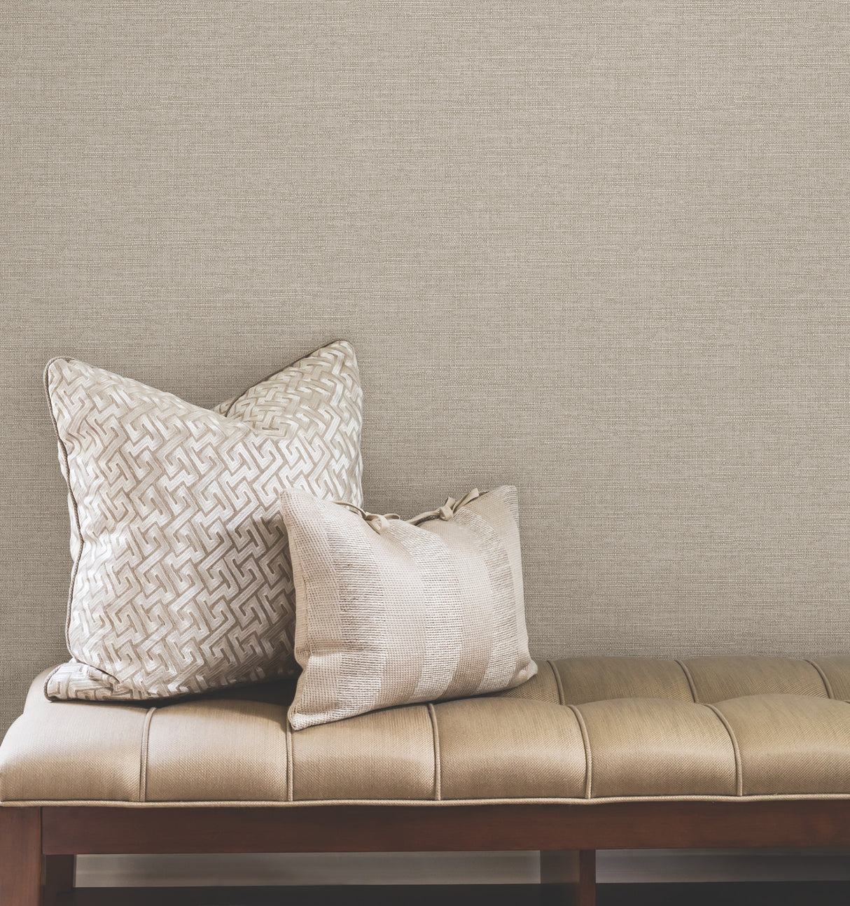 Terrene Light Brown Faux Linen Texture Pattern Traditional Scrubbable Strippable Non Woven Vinyl Wallpaper by York Wallcoverings - UW1014N