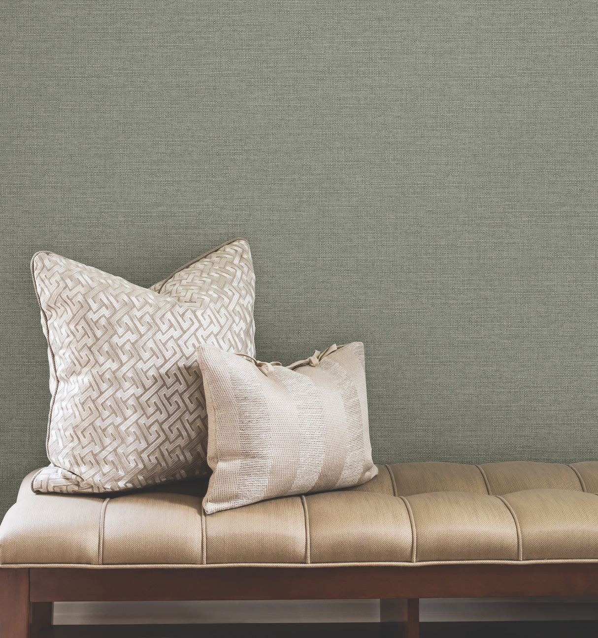 Terrene Moss Faux Linen Texture Wallpaper Non Woven Vinyl Unpasted Scrubbable Strippable 27-In x 27-Ft Roll by York Wallcoverings - UW1016N