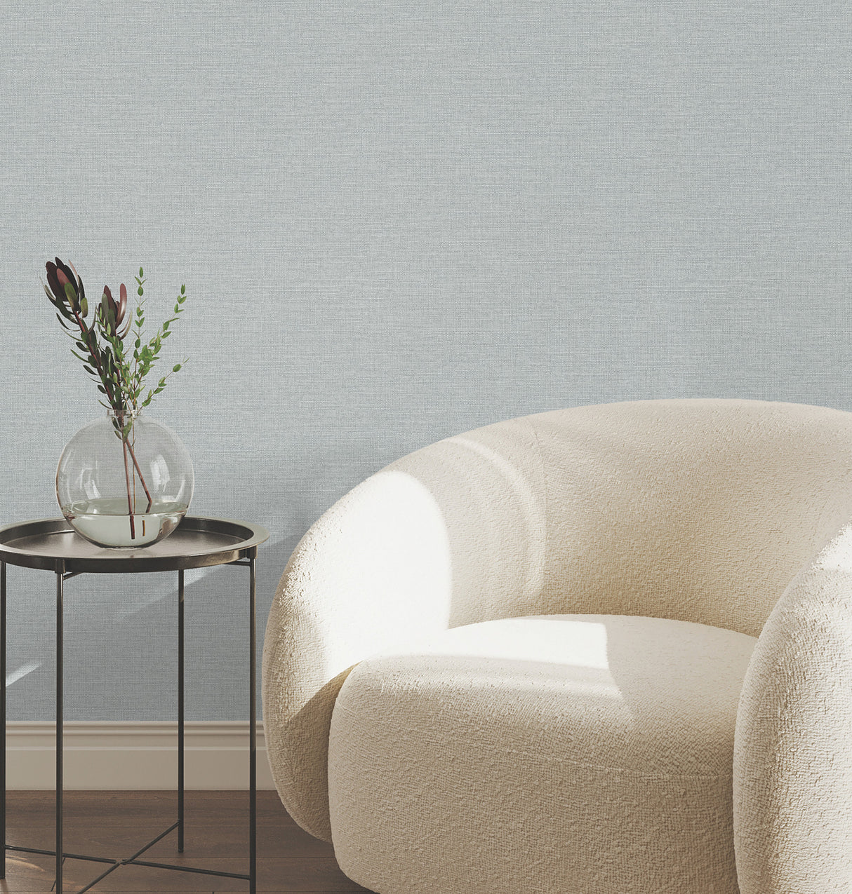 Terrene Light Blue Faux Linen Wallpaper by York Wallcoverings Traditional Non Woven Vinyl Scrubbable Strippable Texture Pattern Wallpaper - UW1018N