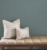 Terrene Teal and Aqua Faux Linen Texture Scrubbable Non Woven Vinyl Wallpaper by York Wallcoverings Atmosphere Digest High Performance - UW1019N