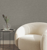 Terrene Charcoal Faux Linen by York Wallcoverings Atmosphere Digest High Performance Non Woven Vinyl Scrubbable Texture Pattern Wallpaper - UW1020