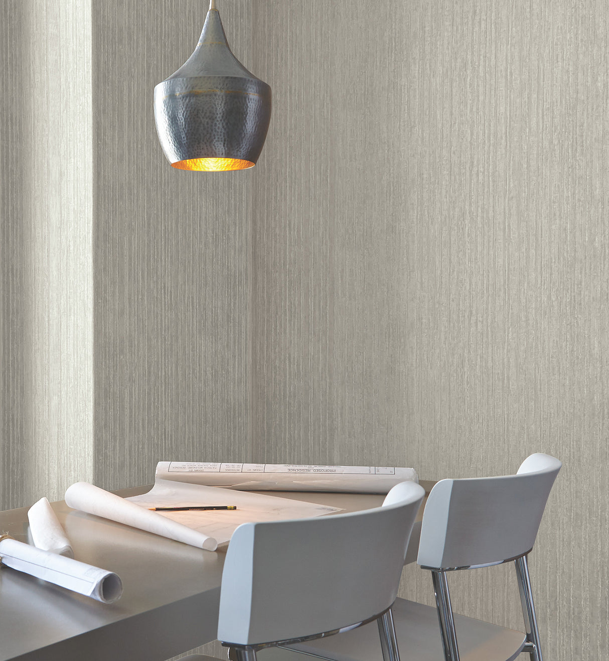 Precious Metal Silver Corrugated Scrubbable Strippable Non-Woven Vinyl Texture Wallpaper in Silver Grey by York Wallcoverings - UW1024