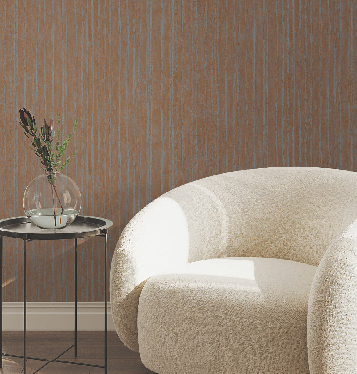 Precious Metal Corrugated Copper by York Wallcoverings Metallic Textured Stripe Non Woven Vinyl Wallpaper, 54 in x 3 ft, Scrubbable - UW1026