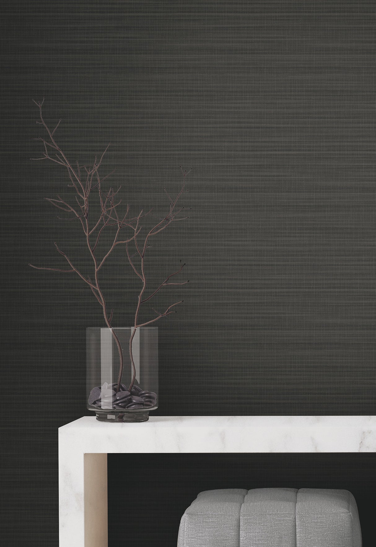 Down To Earth Charcoal Striated Non Woven Vinyl Striped Wallpaper by York Wallcoverings Atmosphere Digest High Performance - UW1046