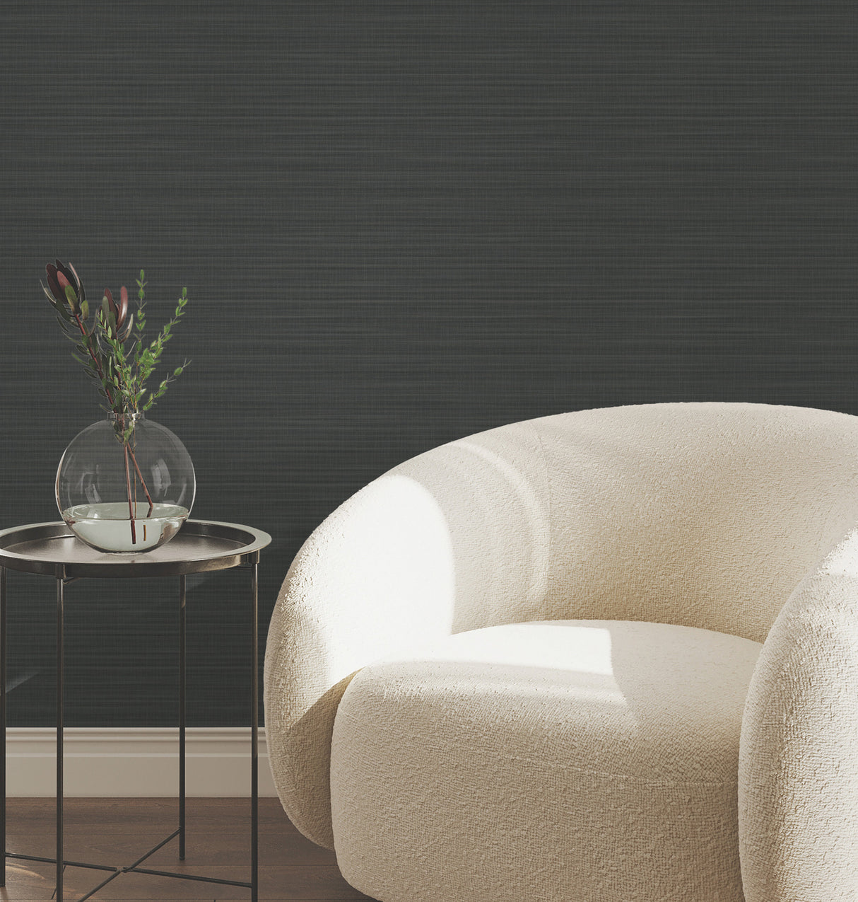 Down To Earth Charcoal Striated Non Woven Vinyl Striped Wallpaper by York Wallcoverings Atmosphere Digest High Performance - UW1046