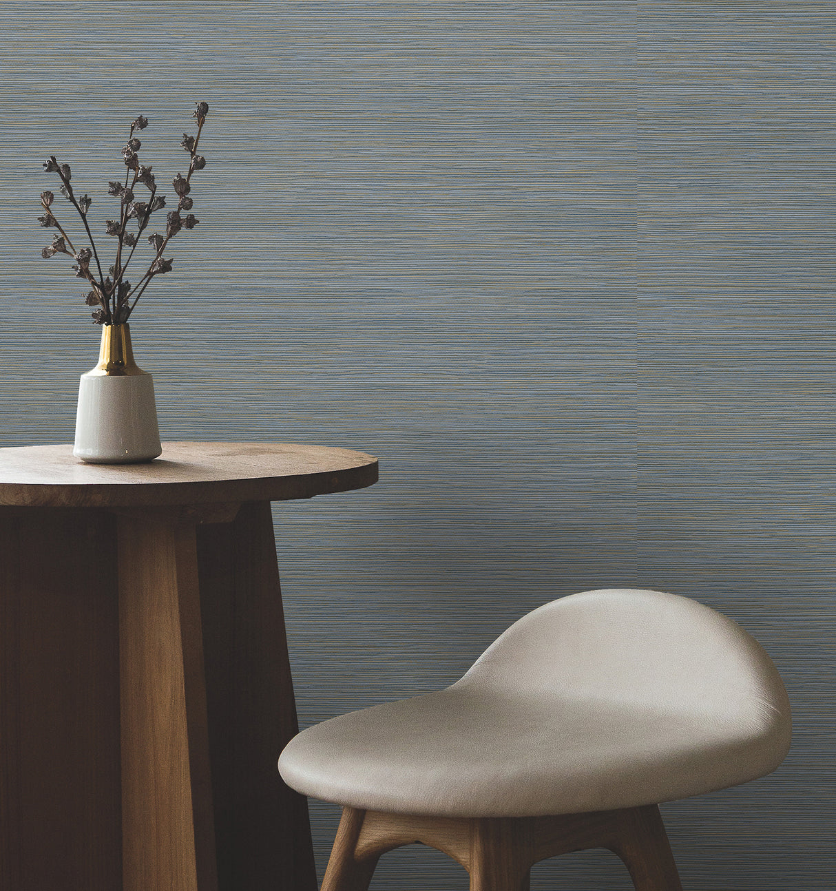 Oasis Dark Blue Faux Grasscloth Textured Horizontal Stripe Scrubbable Strippable Non Woven Vinyl Wallpaper by York Wallcoverings - UW1067