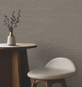 Oasis Charcoal Faux Grasscloth Textured Non Woven Vinyl Unpasted Scrubbable Strippable High Performance Wallpaper by York Wallcoverings - UW1072